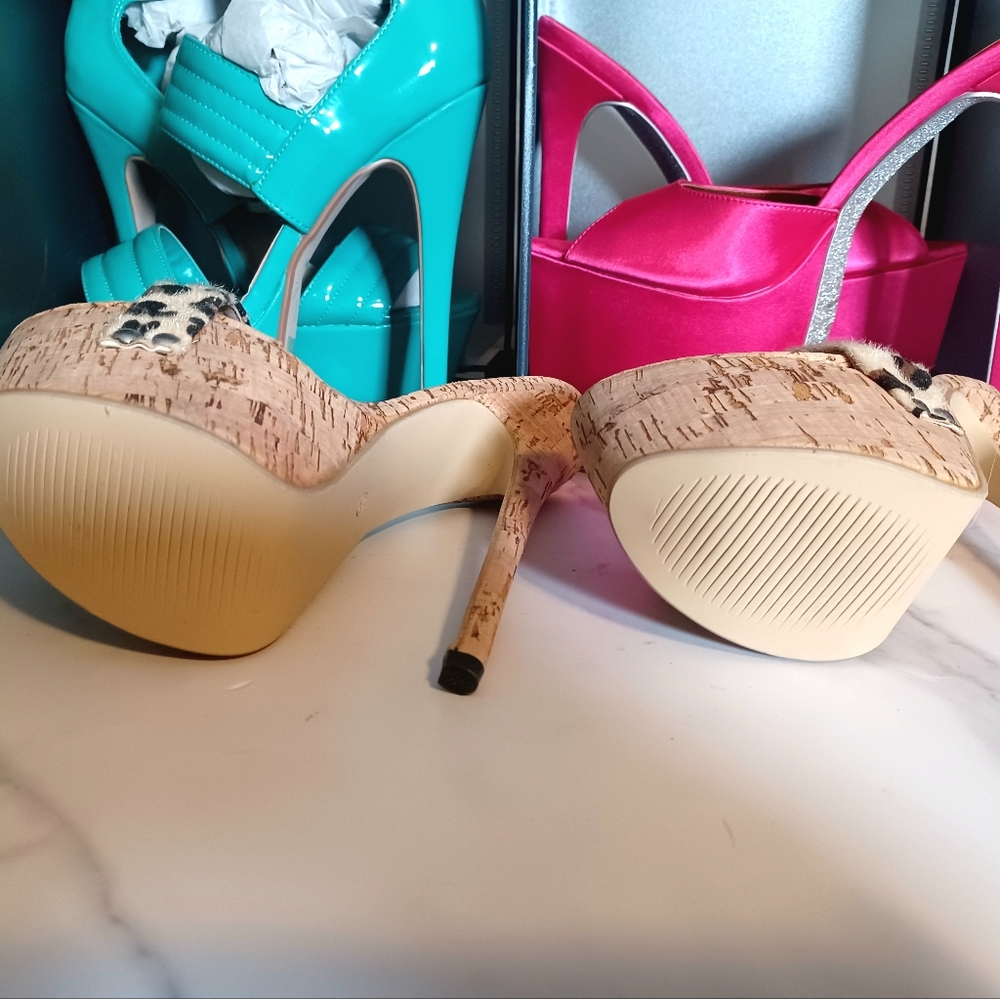 Leopard Print Cork High Heels. 6 INCH STILETTO HEEL - Picture 4 of 4